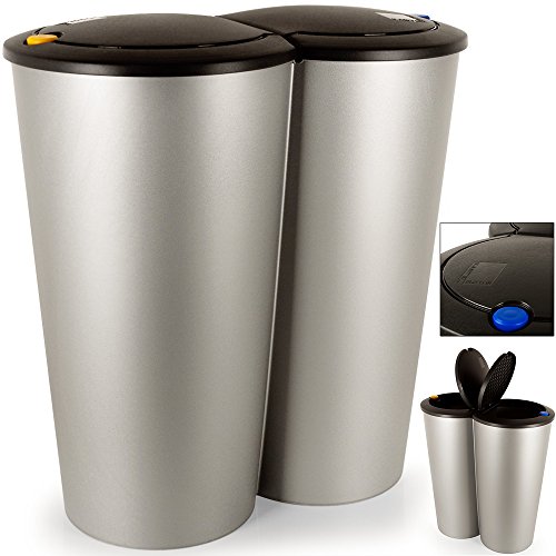 Deuba Poubelle Double Compartiment - 2x25 litres - Bouton-Poussoir Automatique 50x53cm