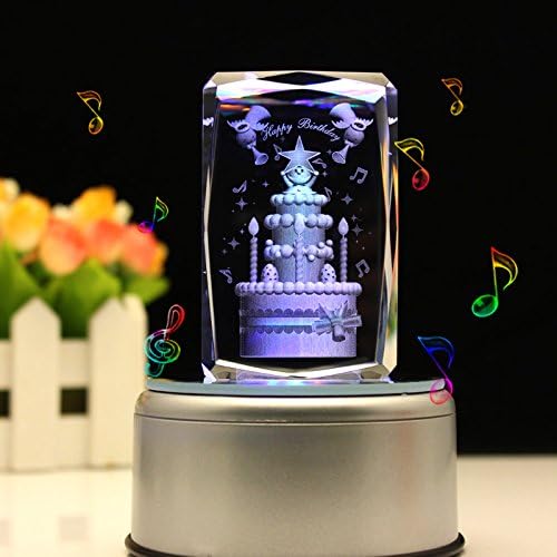 LIWUYOU Engraved Crystal 3D Birthday Cake Colorful LED Light Music Box, Bluetooth base, Large Cake