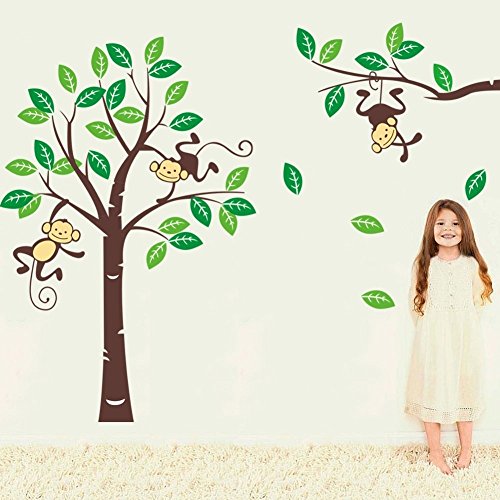 WallStickersDecal® Adhesivo decorativo para pared de 170 cm de alto, con diseño multicolor de jungla, bosque, animales, mono, árbol farbenreich Talla:170cm(H)*238cm(W)