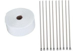 EA ARENA 32ft Exhaust Heat Wrap Roll With 10 Stainless Steel Ties - Header Wrap Kit for Motorcycle Car Pipes, Manifold (White)