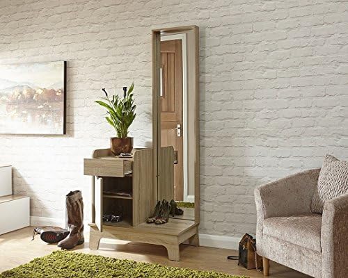 Deerchair Furniture LUNA HALLWAY STORAGE MIRRORED CABINET OAK & GREY W/DRAWER SHELF CUPBOARD