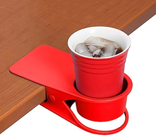 HOLLIHI Drink Cup Holder Clip - Table Desk Side Water Beverage Soda Tea Coffee Mug Holder Bottle Tumbler Cup Saucer Clip Design Desk Supplies Organizer Storage for Home Office, Red