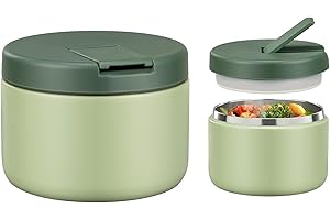 Itslife Termo para Comida 350ml, Taza Aislada de Acero Inoxidable para Alimentos Fríos y Calientes, Recipiente Térmico Apto con Cubrehebillas & Cuello Ancho para Escuelas, Oficinas, Verde