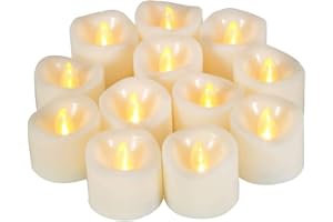 CANDLE IDEA Paquete de 12 velas de té LED de llama realista, 1.5 x 1.5 pulgadas, velas de té parpadeantes sin llama, funcionan con pilas/velas eléctricas pequeñas LED para Halloween, Navidad,