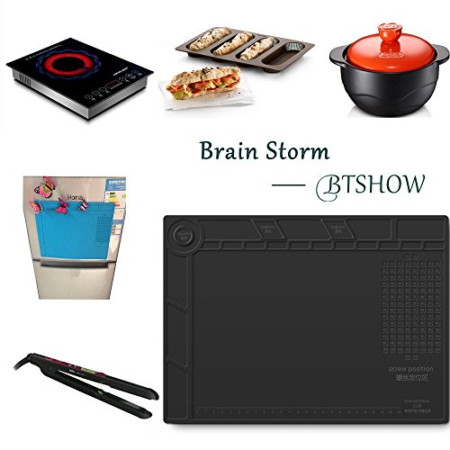 BTSHOW Magnetishce Lötunterlage/Silikonmatte Hitzebeständige Lötmatte Reparaturmatte/Hitzeschutmatte/Projektmatte von Lötkolben, Heißluftgebläse für Lötstation, Smartphone, Computer Reparatur, Silikon Anti-Rutsch Arbeitsunterlage Magnetic Project Mat, Geschenk für Techie 35x25CM - 5