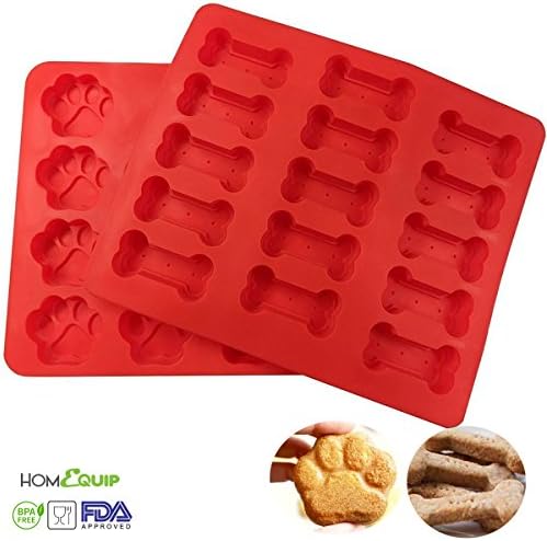 HomeQuip Pack of 2 Fun &amp; Creative Biscuit and Cake Mould - Puppy Paw &amp; Bone Shaped Silicone Baking Mat | Bake Deserts, Biscuits, Muffins &amp; Cookies - Fun Treats For Kids, All The Family &amp; Your Dog Too