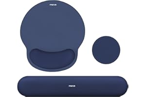 MOSISO Repose-Poignet Souris & Clavier, Courbe Circulaire Érgonomique Base Antidérapante Soulagement Douleur, Tissu Doux & Mousse à Mémoire Surélevée pour Bureau/Maison Facile à Taper,Bleu Marin