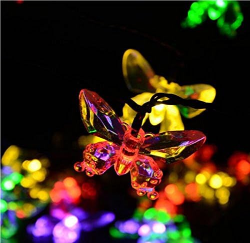 MuLucky Waterproof 4.8M/16FT 20LEDs Solar Lamps Butterfly garland fairy Christmas Outdoor Garden Party solar led decoration light (Multi-color)