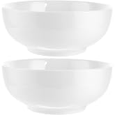 LOPYXBR Set of 2 Ceramic Salad Bowls, 1400 ml, White Salad Bowl 20 cm, Large Fruit and Pasta Bowls, Sturdy Porcelain Tablewar
