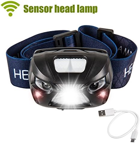 ZIUMIER LED USB Rechargeable Head Torch-2.57oz,6 Modes Headlamp,Motion Sensor,Cree Bright White Headlight +Red Light,Waterproof,Lightweight,for Running,Reading,Kids,Walking(Black)