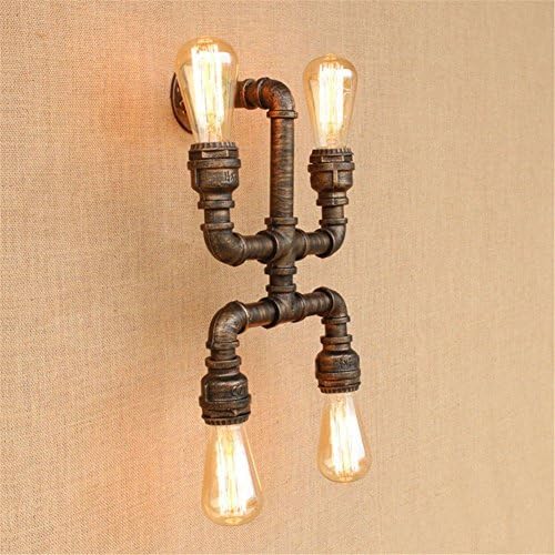 Miffen Lighting Loft E27 Vintage Industrial Metal Edison Wall Lamps Steampunk Wrought Iron Base Antique Wall Lamp Light Night for Bedside Bedroom Bar Cafe Decor Rust Water pipe Wall Lights