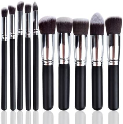 10pcs Kabuki Make Up Brushes Black/Silver Set Synthetic Makeup Brush Foundation Eyeshadow Eyebrow Concealer Powder Brushes - Viteman Group Ltd