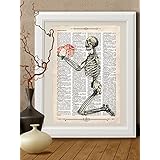 Kunstdrucke lady, music,Skelett, Anatomie, Herz auf Antike Buchseite,#AN10