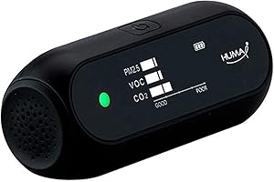 HUMAI Huma-i Black (HI-150) Portable Air Quality Monitor that measures CO2, VOC, PM2.5, PM10, Temperature and Humidity with high accuracy. Sensors made in Switzerland.