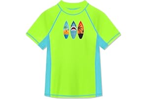 BesserBay Koszulka chłopięca Rashguard z krótkim rękawem koszulka do pływania Top ochrona UV UPF 50+ 110-160