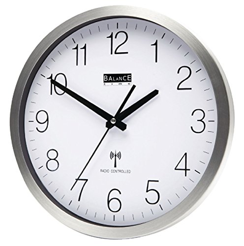 Eurosell - Aluminium DCF Funk Wanduhr 30cm Designer Uhr rund Küche / Büro etc silber