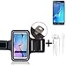 Produktbild TOP SET: Neopren Jogging Armband Sportarmband Oberarmband für Samsung Galaxy J3 Duos (2016), schwarz mit Reflektor Streifen + Ohrstöpsel. Fitness Lauf Armband