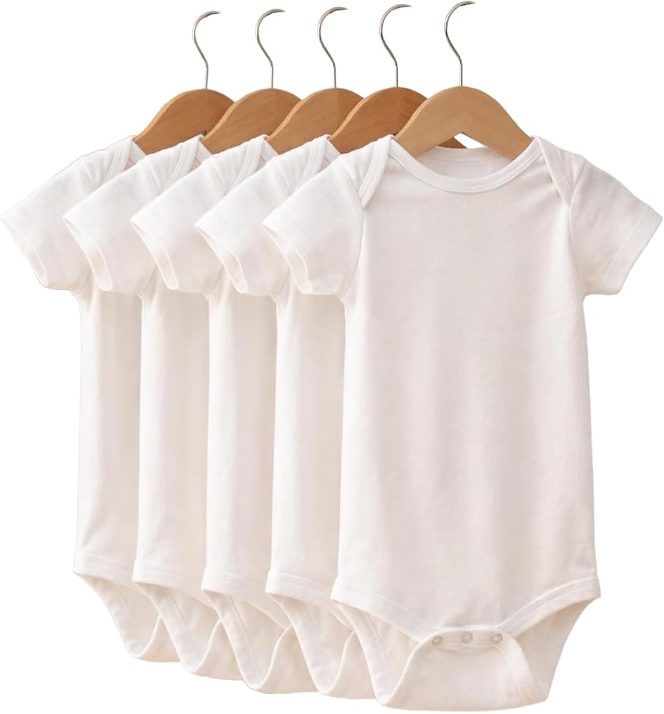 Bebek Body Zıbın 5'li Set%100 Organik Pamuk Beyaz Kısa Kollu Doğal Kumaş