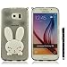 Produktbild Samsung Galaxy S6 Hülle Case ( Schwarz ) 3D Tier ‘Weiß Hase’ Niedlich Hübsch Stand Feature Schlank Dünn Leicht TPU Gel Klar Transparent Cover Schutzhülle + 1 Stylus pen