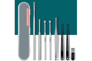Fongmore 8pcs bouchons d'oreille kits d'enlèvement de cérumen kit d'outils de nettoyage d'oreille curette outil d'enlèvement de cérumen brosse de nettoyage avec espace de rangement