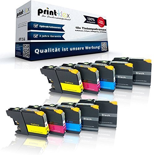 10x kompatible Tintenpatronen für Brother LC121 LC123 DCP J132 W DCP J150 DCP J152 W DCP J152 WR DCP J4110 DW DCP J4110 W DCP J552 DW DCP J752 DW - Sparpack - Eco Office Serie - 4x Black 2x Cyan 2x Magenta 2x Yellow