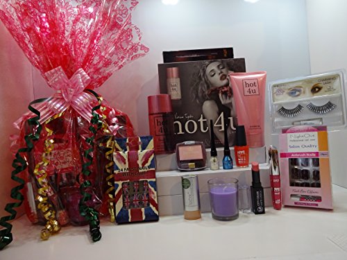 Valentines Gift Hamper For Her ~ Special Sale Price ~ 14pc Make Up & Perfume Set Gift Hamper ~ Mix Brands Make Up Items + Perfume Set + Nails + Eyelashes + Fragrance Candle In Holder Gift Hamper Gift Wrapped ~ Offer Price Further Reduction While Stock Last ~ 0006 ~
