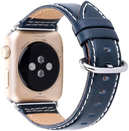 Amoyl for Apple Watch Strap 38MM , Leather iWatch Wristband, Replacement Bracelet for Apple Watch Series 1,Series 2 with Secure Metal Clasp Classic Buckle (Navy, 38mm)