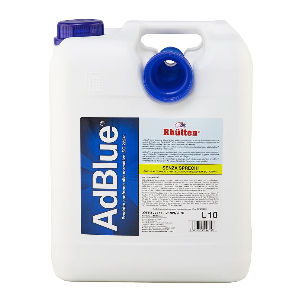 Rhütten AdBlue® 10 Litri con Tappo Versatore, Urea di Sintesi ad Alta Purezza, Conforme ISO 22241, per Motori Diesel con Sistema SCR, Tanica 10 L