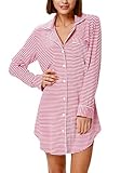 Hübsches Damen Schlafkleid mit Knopfleiste und Kontrastpaspel, Kerbkragen und Seitentasche, Boyfriend-Style-Sleepshirt für Gemütlichkeit und Entspannung