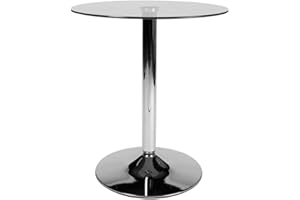 CLP Stół szklany z okrągłym blatem ze szkła bezpiecznego | stolik stojący z metalowym stelażem o wyglądzie chromu | średnica Ø 60 cm, wysokość 70 cm, kolor: przezroczyste szkło