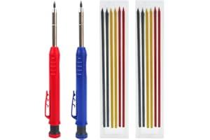 DOULEIN Crayon de Charpentier Solide,2 Pièces Set de Crayon de Menuisier avec 12 Mines de Crayon,Taille-Crayon IntéGré, Outil de Marquage Marqueur de Crayon Mécanique à Trou Profond à Long Nez