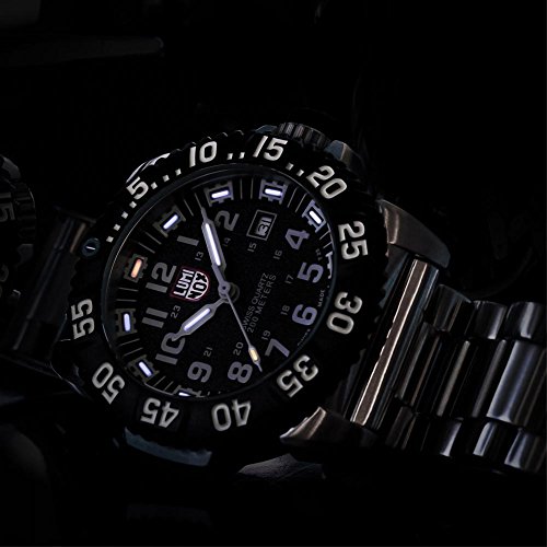 Luminox Navy SEAL Steel Colormark Men's Quartz watch with Black dial featuring LLT Luminox light Technology 44 millimeters Stainless Steel case and Silver Stainless Steel Bracelet XS.3152.NV