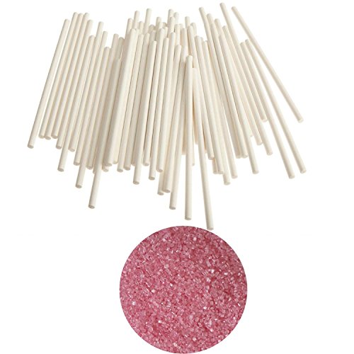 yagma Cake Pops - 100 Stück - 15 cm Bio papier weiss inkl. Promopack Regenbogen Glimmerzucker