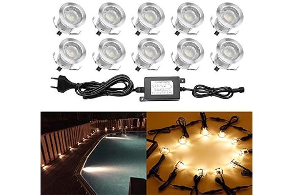 QACA Led Spot Mini Exterieur encastrable,Luminaire encastré 30mm IP 67 Eclairage Escalier Spot Exterieur Led Encastrable DC 12V 0.6W pour Patio Piscine Paysage (blanc chaud, 10 kit)