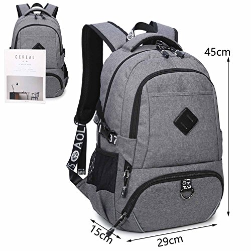 Neuleben Wasserabweisend Rucksack mit USB Port Business Laptoprucksack f  r 15 6 Zoll Schulrucksack f  r Damen Herren  Grau 