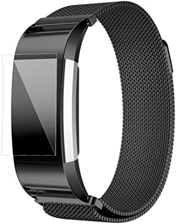 For Fitbit Charge 2 Watch Strap,Amoyl Milanese Loop Magnetic Closure Stainless Steel Bracelet WristBand with Interlock Clasp and Metal Lugs for Fitbit Charge 2 Smartwatch (Black)