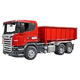 originalgetreue Lademechanik bruder 03522 Scania R-Serie LKW mit Abrollcontainer