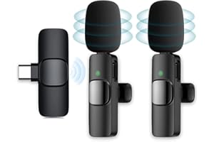 GUIRUO Wireless Lavalier Microphone, Plug-Play Wireless Mic with 2 Microphone for USB-C Android Phone Video Recording,Interview,Vlog,Auto Sync and Noise Reduction