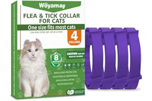 Woyamay Collier Anti Puces pour Chat, 4 Pièces Collier Chat Anti Puces et Tiques Réglable, 8 Mois de Protection Naturelle Collier Anti Tique Chat Résistant à L'eau pour Chatons Moyens à Grands, Violet