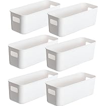 6 Stück Aufbewahrungsboxen Mit Griffen – Weiße Kunststoff-Organizer, 20x14x7,5 Cm, Stapelbar