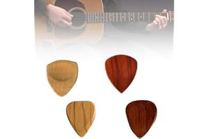 WJRQD Lot de 4 plectres en bois noble artisanal - éco-responsables pour guitare acoustique, électrique, basse et ukulélé. Picks de qualité premium pour une gratte exceptionnelle.
