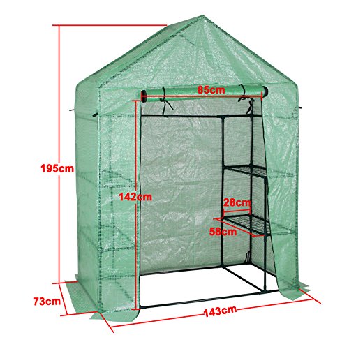 Yorbay Foliengewächshaus Gewächshaus 143x73x195cm, mit Gitternetzfolie aus PE(140g/㎡), mit Ablagen, für Garten zur Aufzucht - 3
