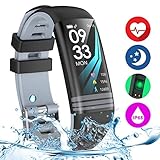Danloryu Fitness Armband Uhr mit Pulsmesser Wasserdicht Fitness Tracker Farbbildschirm Aktivitätstracker Pulsuhren Schrittzaehler Stoppuhr Fitness Uhr für Damen Herren (Grau)