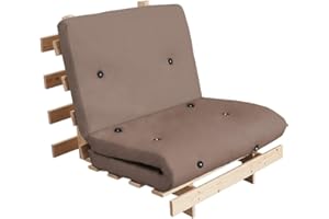 Panana Comfy Single Sofa Bed 2FT6 Solid Wooden Frame Small Recliner Chair Futon Set for Children Teenagers Adults with Mattress (Khaki)