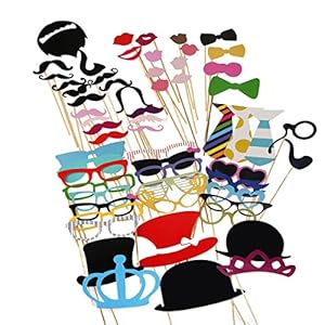 Tinksky 60 Piezas DIY Photo Booth Atrezzo Favorecer Incluyendo Bigotes Gafas Pelo Arcos Sombreros Labios spajaritas Coronas para el Partido, Boda, cumpleaños del Favor, de la graduación