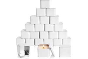 AVLA 24 Pack Candle Tins, 8 OZ Square Candles Jar with Lid, Empty Metal Candle Containers, Bulk Candy Storage Can Sets for DIY, Arts, Crafts, Storage, Gifts, White Decorative Candles Making Supplies