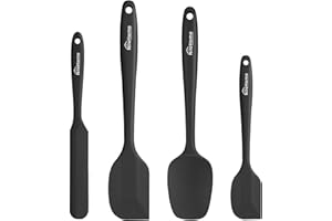 NileHome Silicone Spatula Set, High Heat-Resistant Premium BPA-Free One Piece Seamless Design, Non-Stick Rubber with 18/8 Stainless Steel Core, Cooking/Baking Utensil Set of 4, Black