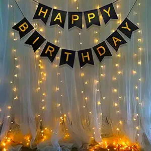 Party Propz Happy Birthday Decoration Kit - Black Banner with Led Light Birthday Decorations Items for Bday Lights Combo Pack, Husband,Wife, First, 2nd,30th,40th,50th Theme Set of 2