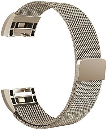 For Fitbit Charge 2 Strap Bands, HiPai Milanese Loop Stainless Steel Adjustable Replacement Accessories Metal with Unique Magnet Lock - Champagne Gold Small