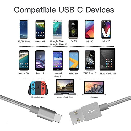USB Type-C Kabel Nylon-lebenslange Garantie-TUOYA USB-C Ladekabel auf USB3.0 mit Nylon, Daten & Lade Type-C Datenkabel mit Aluminium Stecker für Samsung Galaxy S8 / S8 Plus, LG G5, Lumia 950xl/950, Nexus 5x/6p, OnePlus 3, und andere Type-C unterstützte Geräte (2pack-3,3ft/1m, Grau) - 5